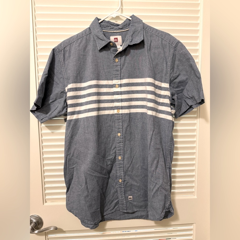 Quiksilver Blue and White Casual Button Down Shirt